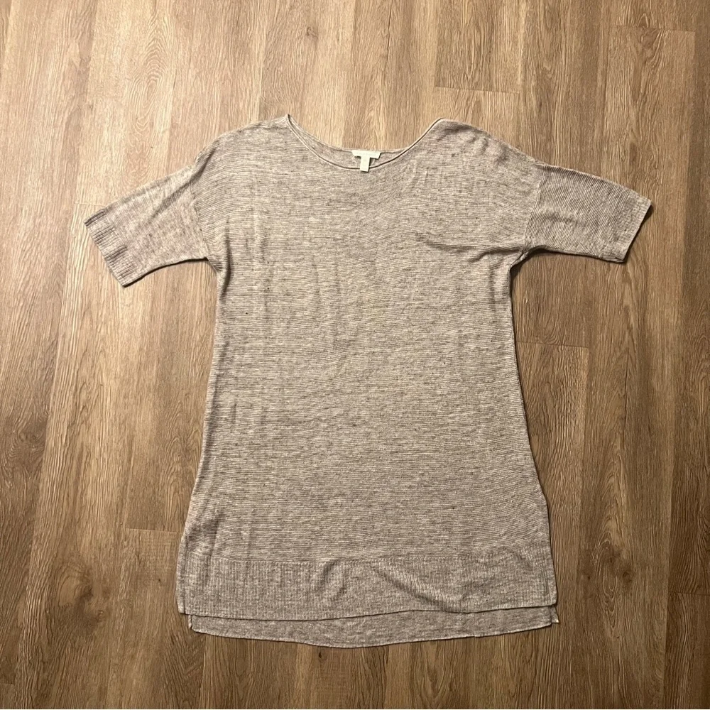 EILEEN FISHER Italian Yarn Sz M Ecru Open Weave Short Sleeve Tunic Top Lagenlook - Picture 2 of 5